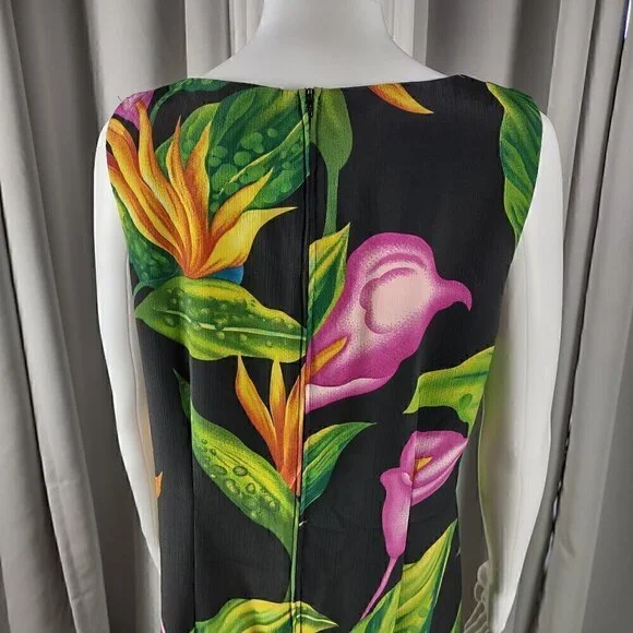 Sag Harbor Women's Black, Green Tropical Floral Sleeveless Maxi Dress Size 14P - Picture 6 of 12